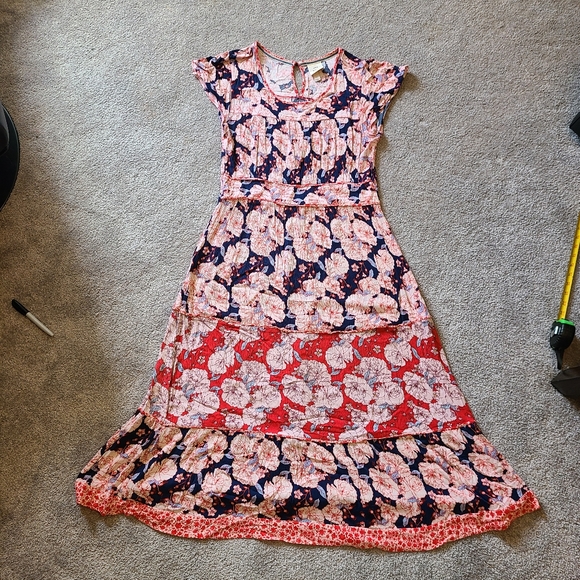 Knox Rose Women's Size Large Bohemian BoHo Tiered Floral Maxi Long Dress - Picture 2 of 13